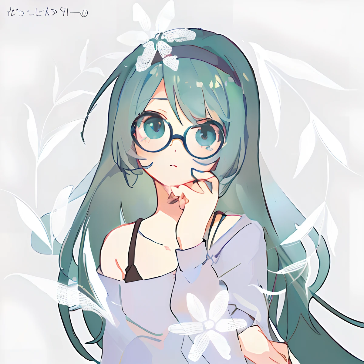 anime girl with glasses and a bow in her hair, anime moe artstyle, anime girl with teal hair, with glasses, cute anime girl, soft anime illustration, (anime girl), anime style portrait, flat anime style shading, cute art style, in an anime style, mikudayo, pretty anime girl, stylized anime, !!wearing glasses!!
