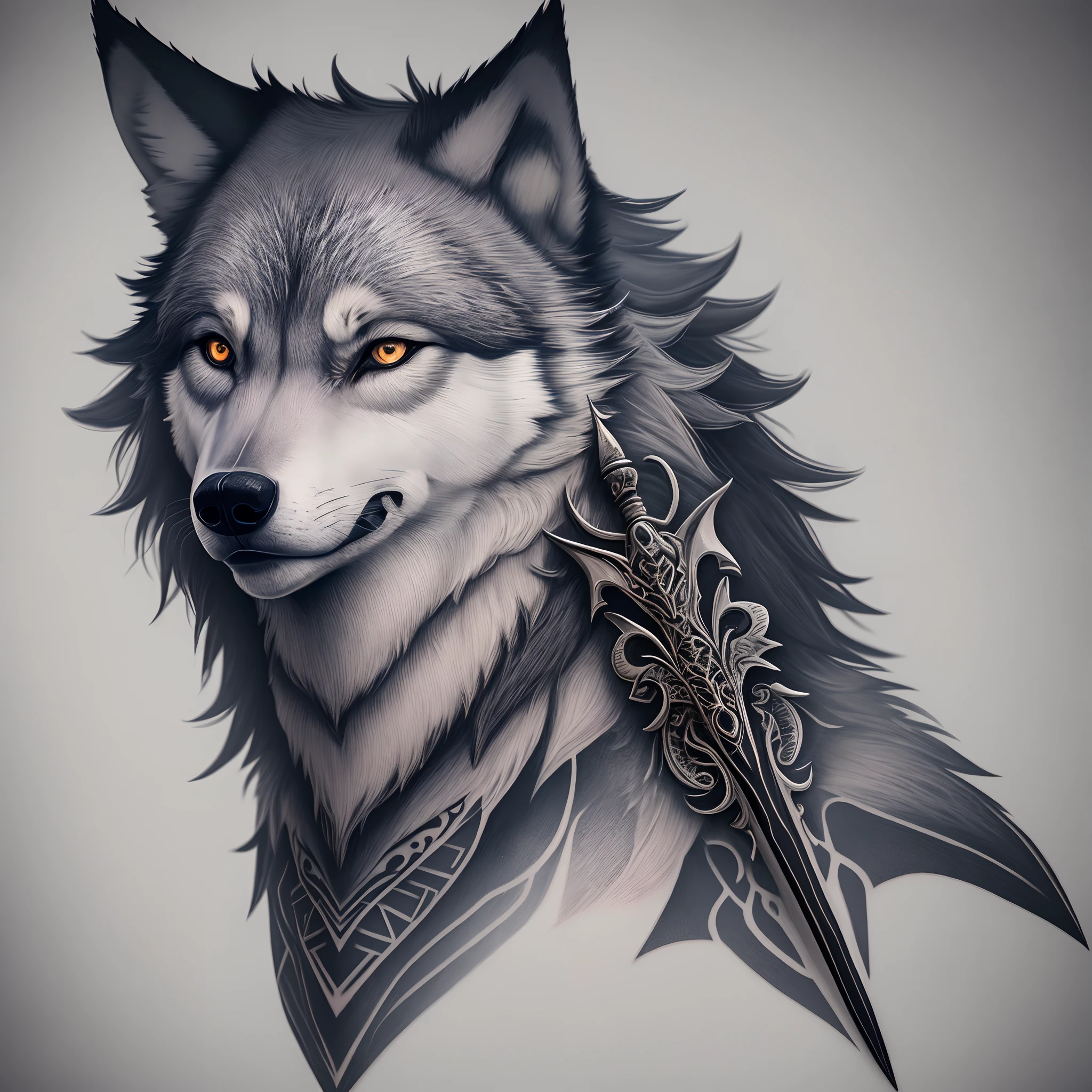 Wolf tattoo with dagger color