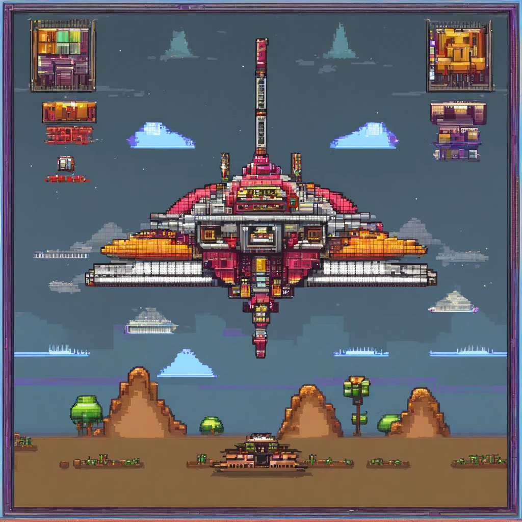 The last boss of vertical scrolling shooter、retro gaming、Symmetrical shape、spaceships、Floating in the air、Disc-shaped UFO、2D Disc、⭕ Shape of、planar