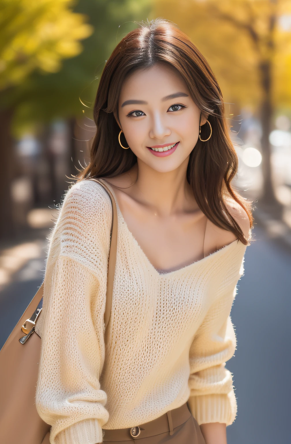 ((top-quality、in 8K、masterpiece:1.3))、beautiful japanese female、With dimples、Wearing an open-leg sweater