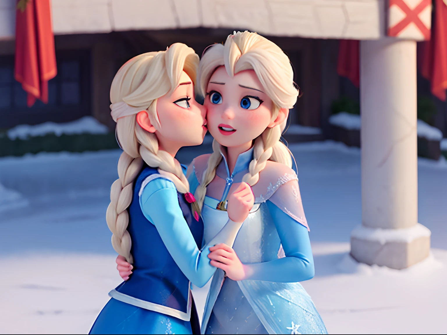 Anna and Elsa from "Frozen" (((kissing)))