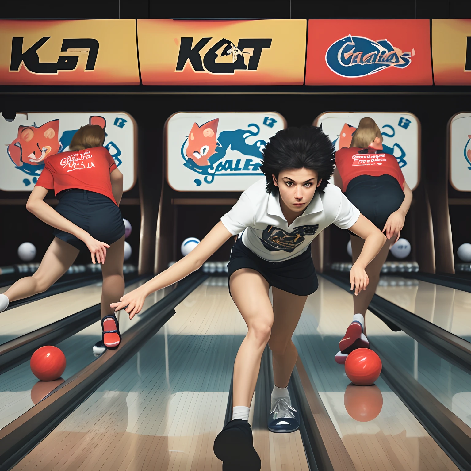 A simplistic logo for a bowling alley called “alley cats”