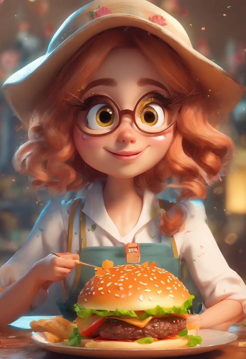 3D rendering of (Appetizer hamburger), Juicy,(Huge hamburgers on the plate), On the left side of the picture, There was a chubby crying girl, Pointing to the hamburger and crying, Bright and cute big eyes, Flashing tears, Tears on eyelashes, There was saliva in her open mouth, cute and funny,,concept art of character,Clear facial features,A beautiful painting by Alphonse Mucha,Fox，by Pixar，Caricature,Viscosity printing,dripping paint,spray ,Cotton utensils,Coffee stains,author：paul barson,corona rendered,rendering by octane,Quixel Megascans Render,High detail,hyper qualit,high resolution,8K16K,microscopic view,full bodyesbian,Close up,Dramatic lighting - AR 3:4 --V 5.1 - Style original - varnishing