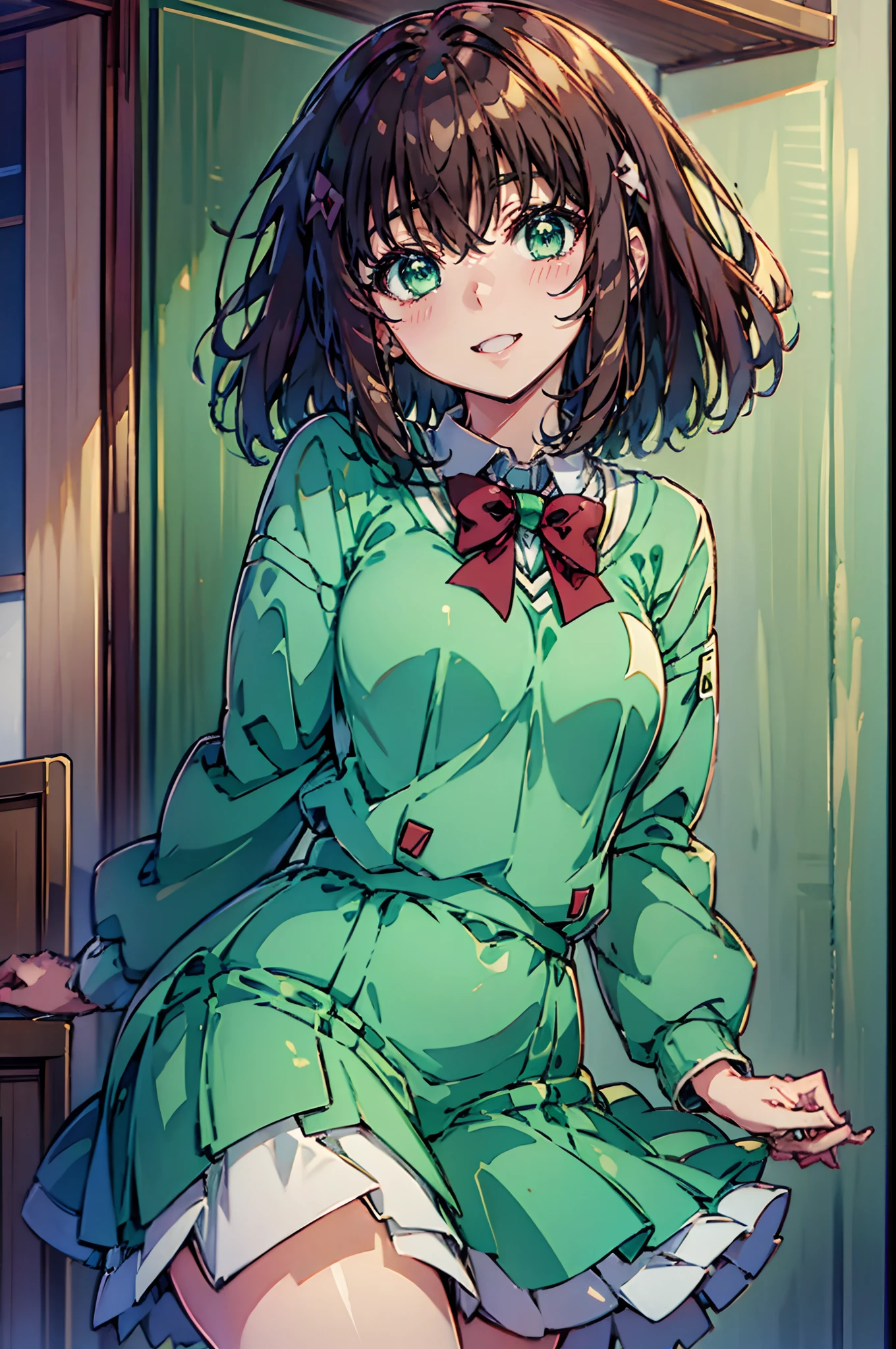 shoko, valvrave, green eyes, smily face