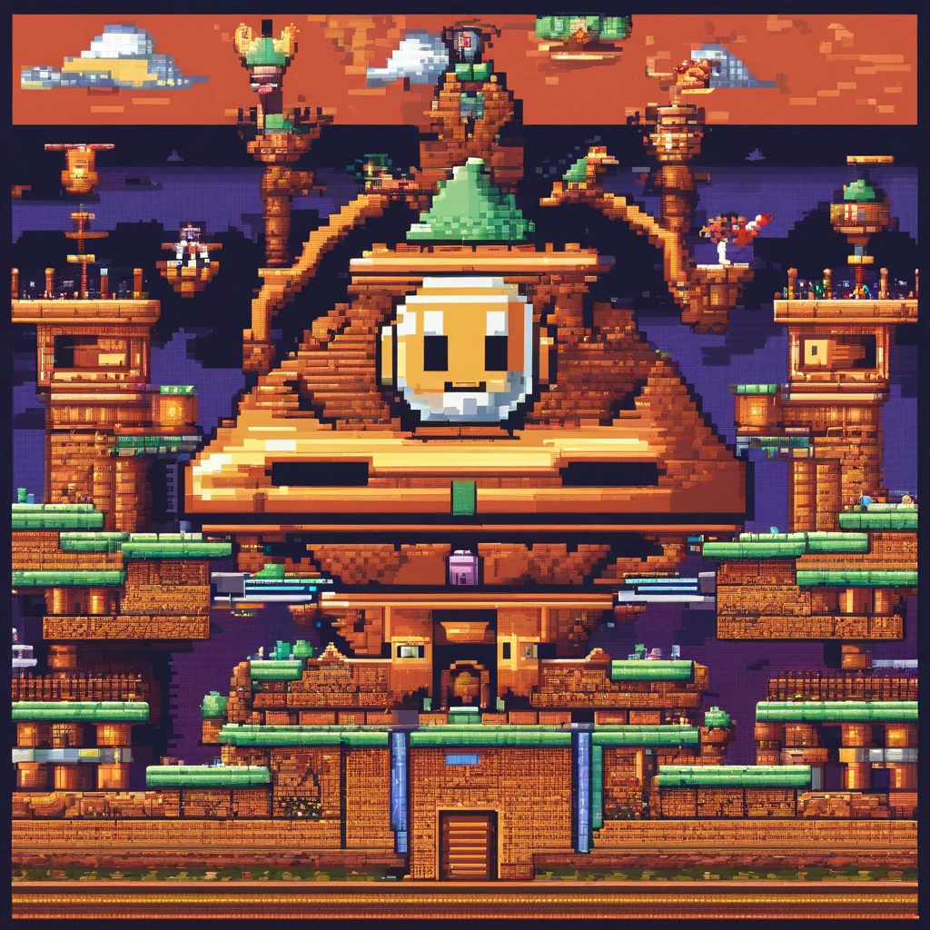 The last boss of vertical scrolling shooter、retro gaming、Symmetrical shape、spaceships、Floating in the air、Donut-shaped