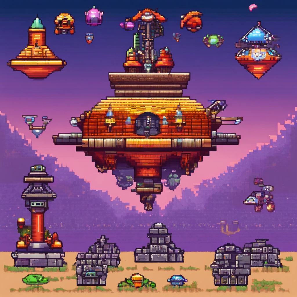 The last boss of vertical scrolling shooter、retro gaming、Symmetrical shape、spaceships、Floating in the air、Donut-shaped