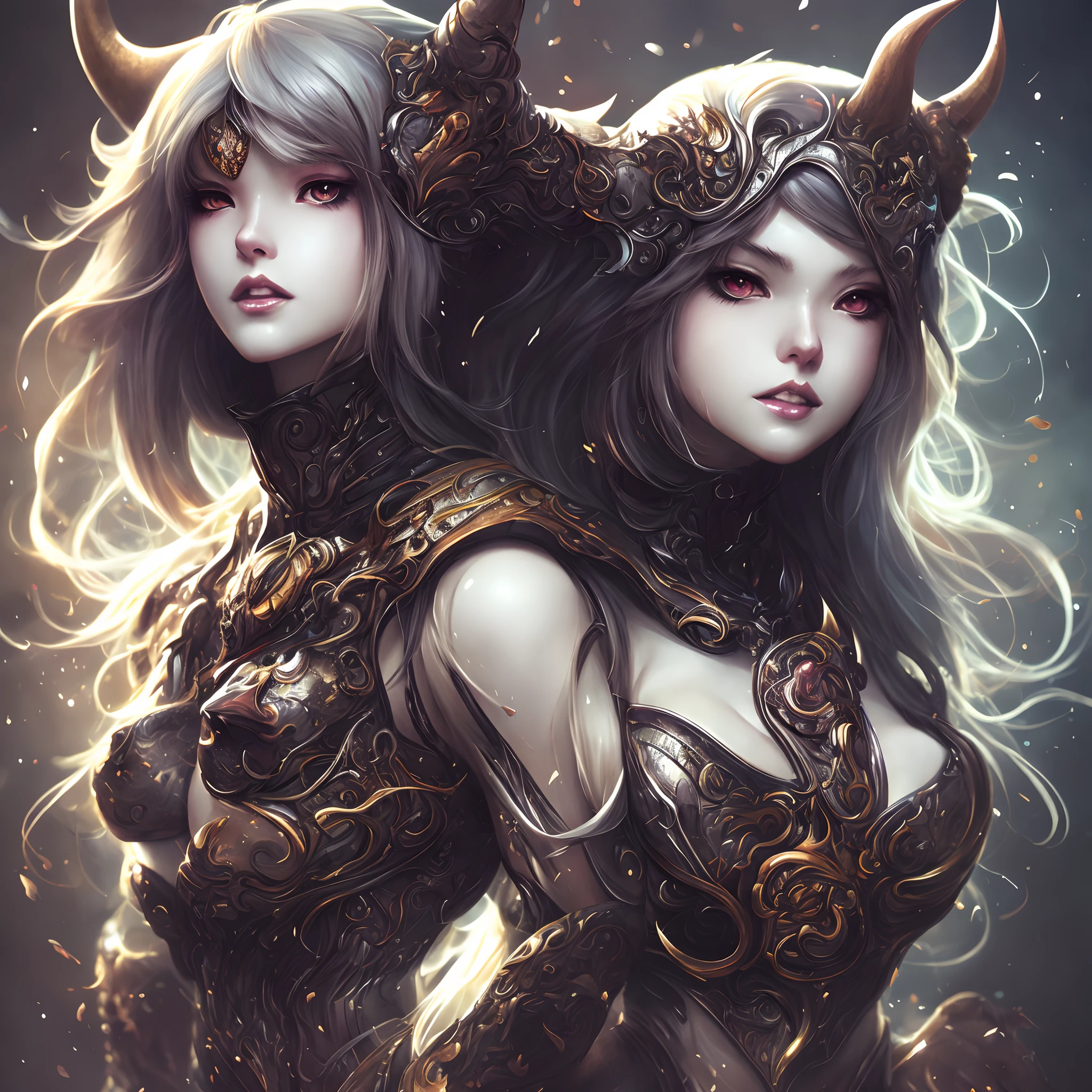 tmasterpiece,angel and demon,good vs evil,The two sides are opposed,The demon laughed maniacally,Angels are peaceful and calm,Anime comic style,8K --auto