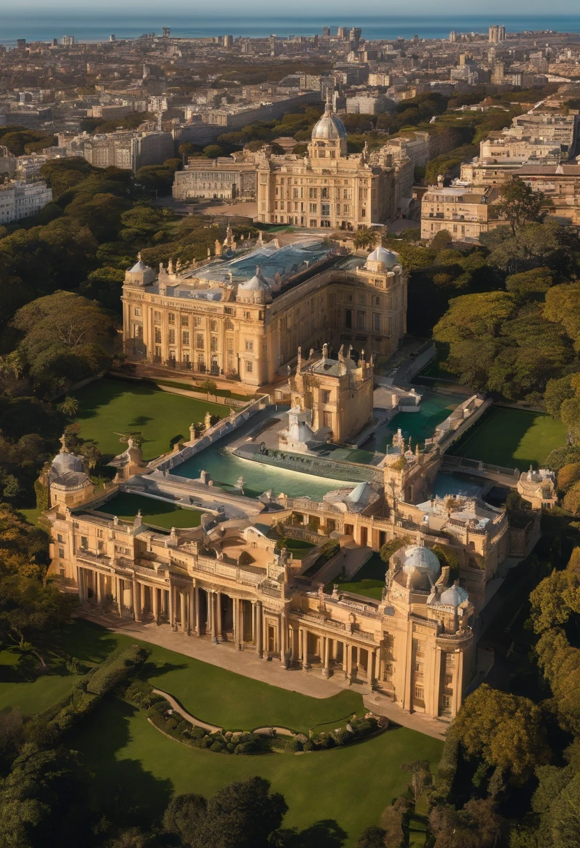 A dome made of stone that has a lake in the middle and the structure is inspired by howarts from the movie Harry Potter that is round in shape