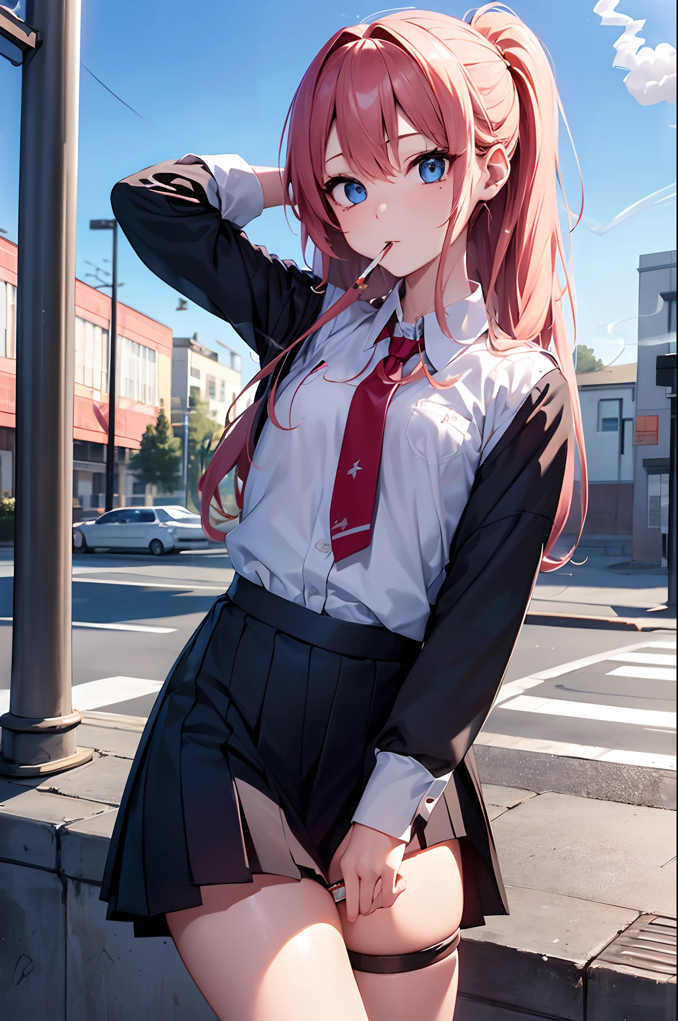 extremely detailed CG unity 8k wallpaper, best quality, ultra-detailed, masterpiece, realistic, photo realistic, extremely detailed cute girl, 20years old, (((skirt lift by myself))), (lifted by self), panties , panties focus, blush, parted lips, looking at viewer , half body shot , (crowd), (crowded parking lot) , hair over one eye