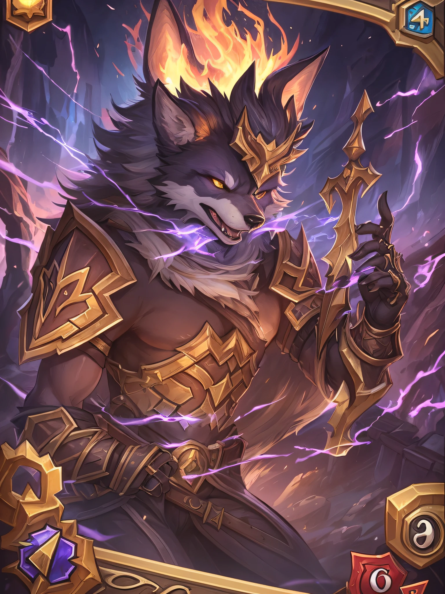 hearthstone card, front game card, from hearthstone, hearthstone card art, Card game, warrior, League of Legends character, League of Legends concept art, splash art, League of Legends splash art, official splash art, League of Legends art, League of Legends character art, League of Legends , League of Legends Splashart, skill power, concept art, best quality, detailed, best quality, high quality, High details, A close-up of a menu with a fantasy adventure theme background, Dungeons & Dragons RPG concept fantasy art and various icons, game interface, game interface, Game HUD, Game UI asset design, UI board, item art, Game icon asset, stylized game icon, Game style Hearthstone color, HUD health bar, PC screenshot, game screen, detailed screenshot, no volcano, game overlay, ...png, NO PREVIEW, A game-based battle card,To have various attributes such as:wind, fire, lightning, Dark Earth, gold, Wood, water, ice。Other systems make their own edits。 a close up of a card with a demonic character on it, mystical anubis valkyrie, a minotaur wolf, sfw version, legendary god holding spear, shadowverse style, wolf o'donnell, dark fox mage, purple ancient antler deity, card art, husky in shiny armor, beautiful biomechanical djinn --auto --s2