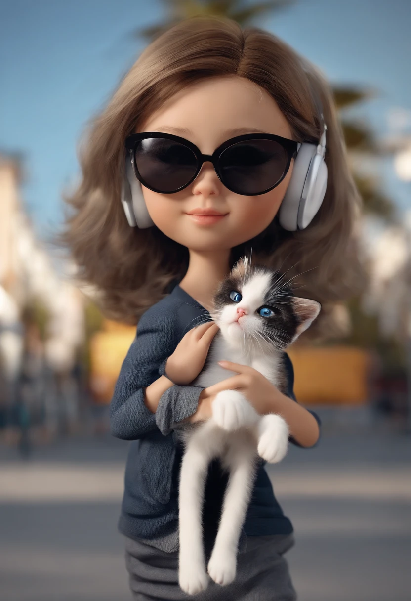 Perfect centering arrangement, Cute  cat, Wear a jacket., Wear sunglasses, Wearing headphones, cheerfulness, Standing position, abstract beauty, centered, looking at the camera, facing camera, Approaching perfection, dynamic, high-detail, smooth, crisp focus, 10, no background