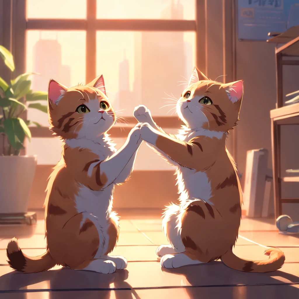 Kittens raise their paws sideways