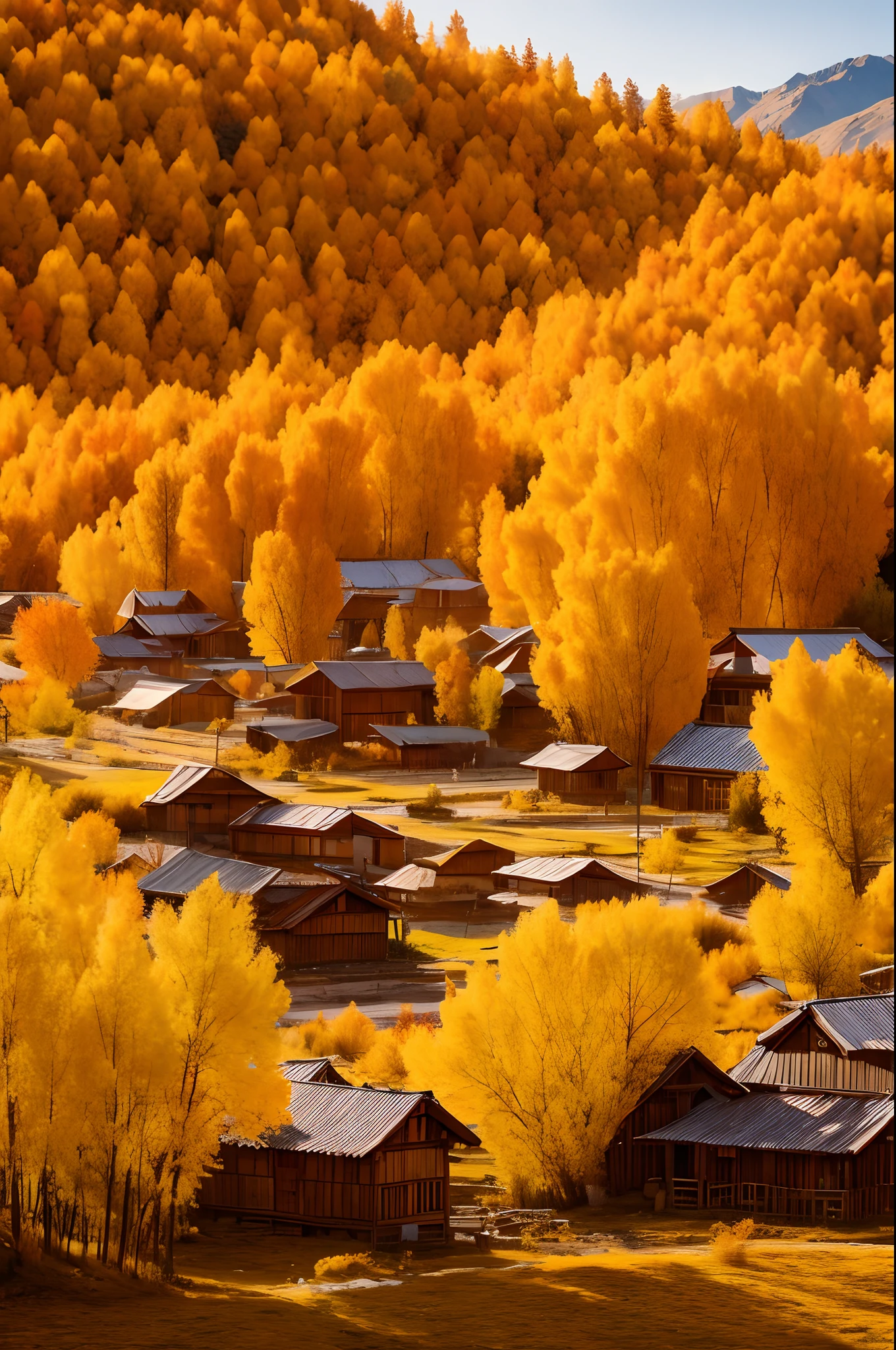 Autumn in Kanas, Xinjiang，villages，golden