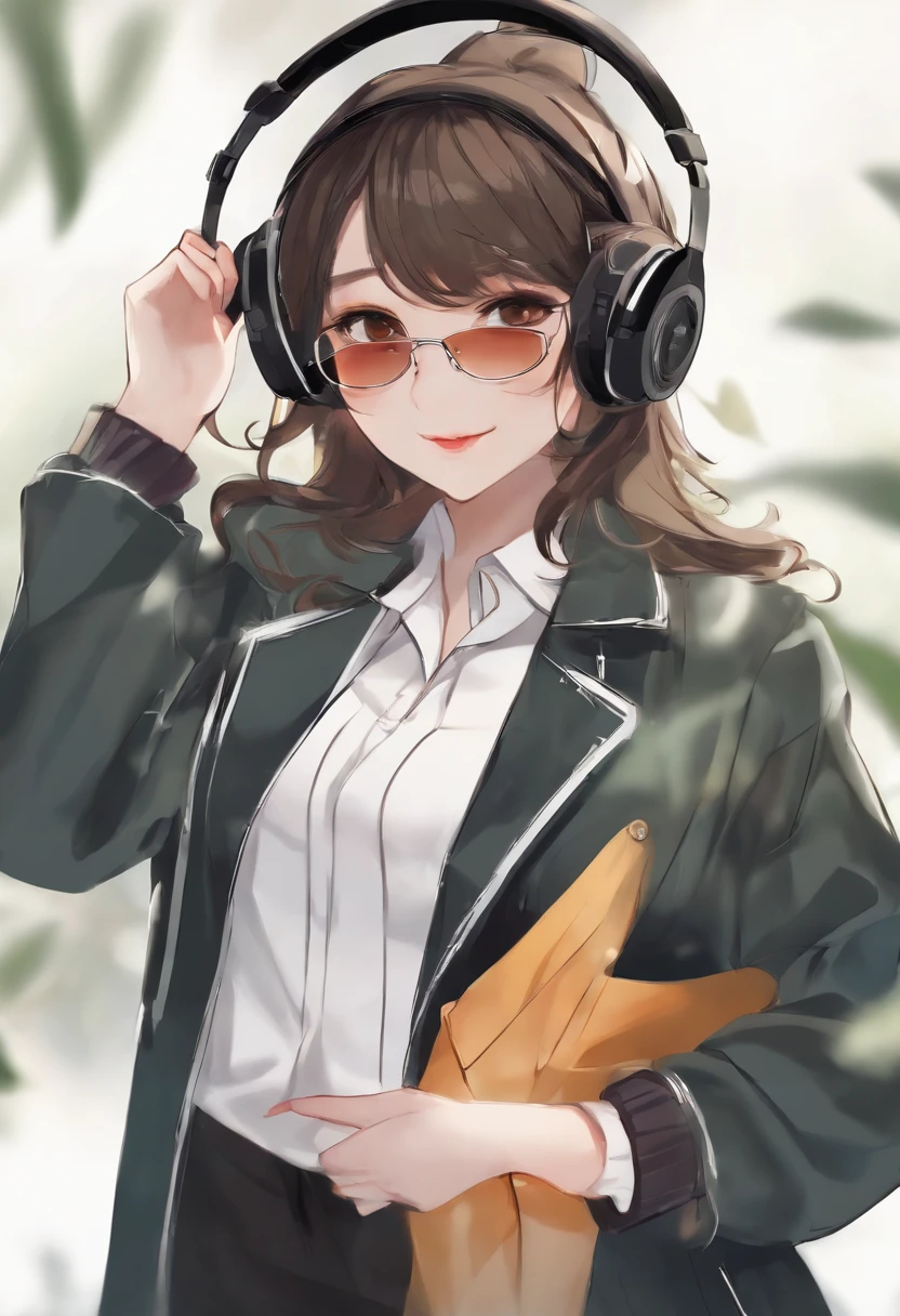 Perfect centering arrangement, Cute little cat, Wear a jacket., Wear sunglasses, Wearing headphones, cheerfulness, Standing position, abstract beauty, centered, looking at the camera, facing camera, Approaching perfection, dynamic, high-detail, smooth, crisp focus, 10, Deep black background