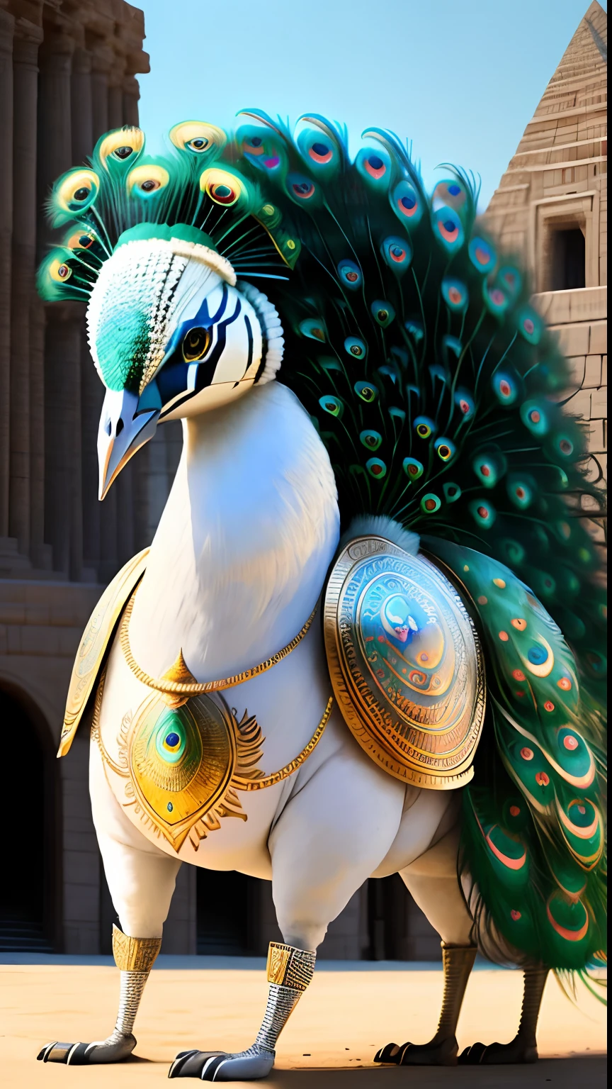 Animalrizz   (( White peacock )) 10, masterpiece, highres, Absurd,photorealistic portrait, Parley_armature,Egypt,Pyramids, Sphinx Robot,In armor ,Wear Parley_armature, Massive futuristic armor, running, move,
