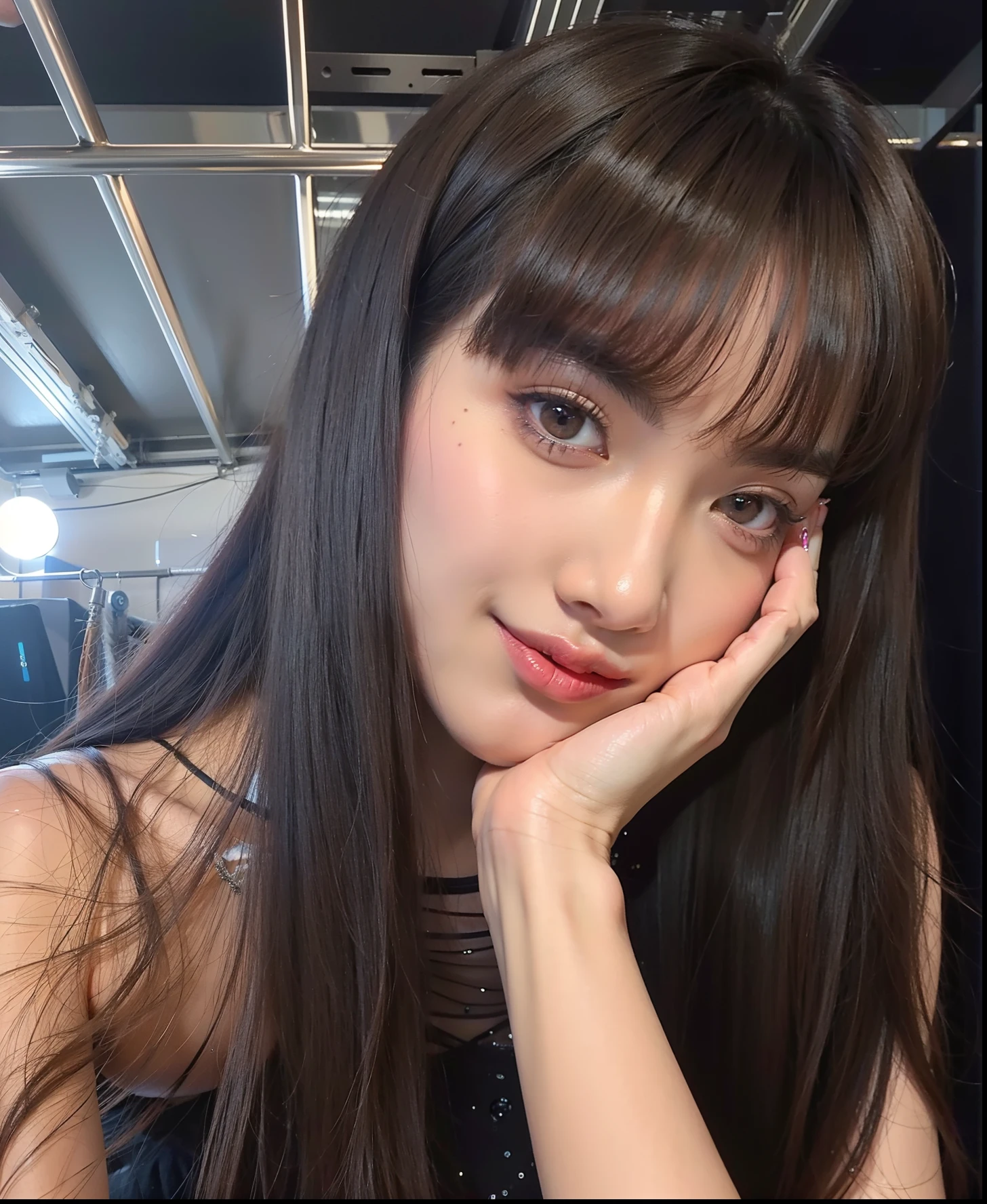 mulher arrogante com longos cabelos pretos e franja posando para uma foto, Lalisa Manobal, Lalisa Manoban do Blackpink, Ela tem cabelo preto com franja, jossi do blackpink, com franja, com franja completa, jisoo do blackpink, Jisoo do Blackpink, Retrato de Jossi de Blackpink, franja reta, dilraba dilmurat