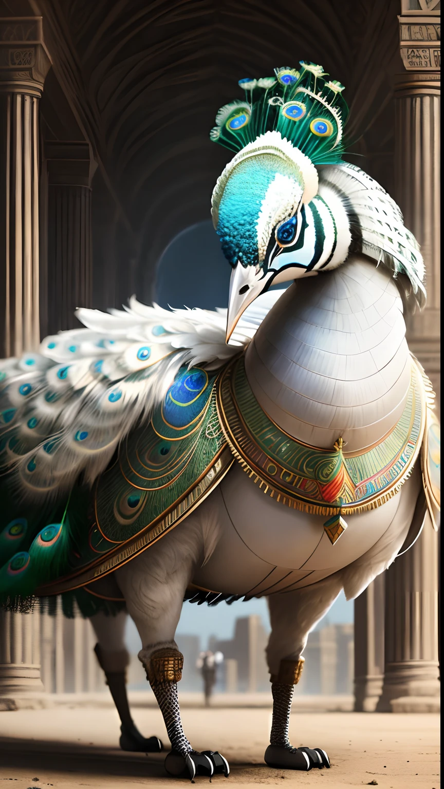 Animalrizz   (( White peacock )) 10, masterpiece, highres, Absurd,photorealistic portrait, Parley_armature,Egypt,Pyramids, Robot Tiger,In armor ,Wear Parley_armature, Massive futuristic armor, running, move,