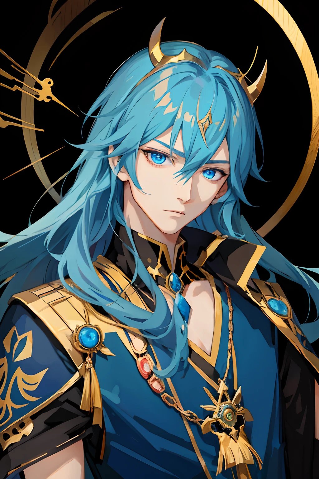 anime - style image of aman with blue eyes and a gold crown, handsome guy in demon slayer art, beautiful androgynous prince, delicate androgynous prince, keqing from genshin impact, rossdraws portrait, extremely detailed artgerm, stunning anime face portrait, by Yang J, detailed digital anime art