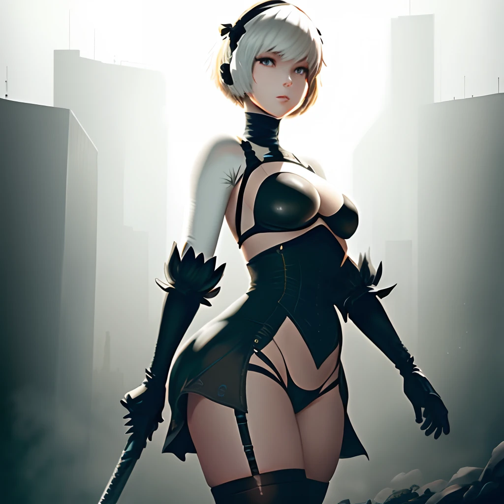 2b from nier automatA sumi ink style