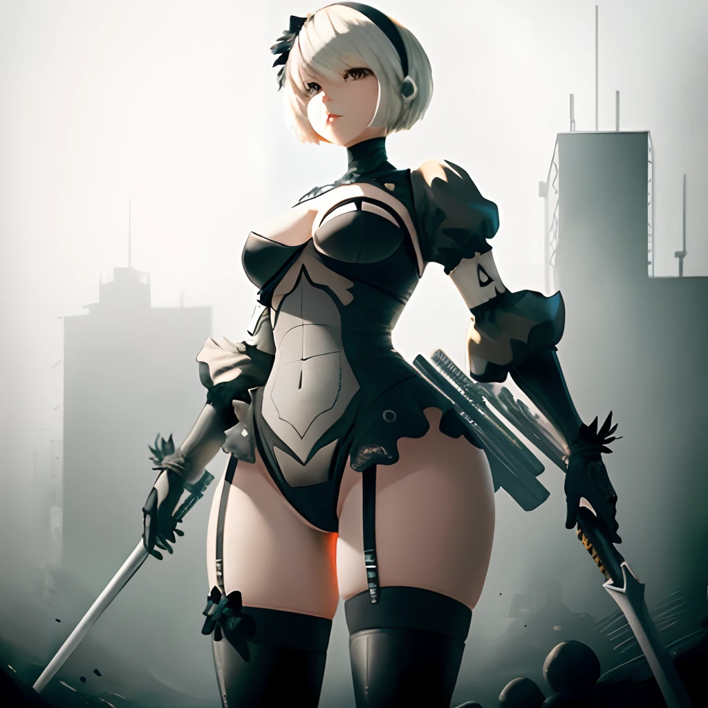 2b from nier automatA sumi ink style