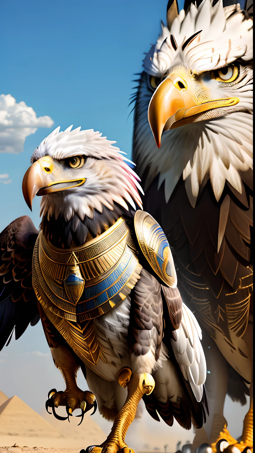 Animalrizz (( eagle )) 10, masterpiece, highres, Absurd,photorealistic portrait, Parley_armature,Egypt,Pyramids, Cute Robot Sphinx,In armor ,Wear Parley_armature, Massive futuristic armor, running, move,