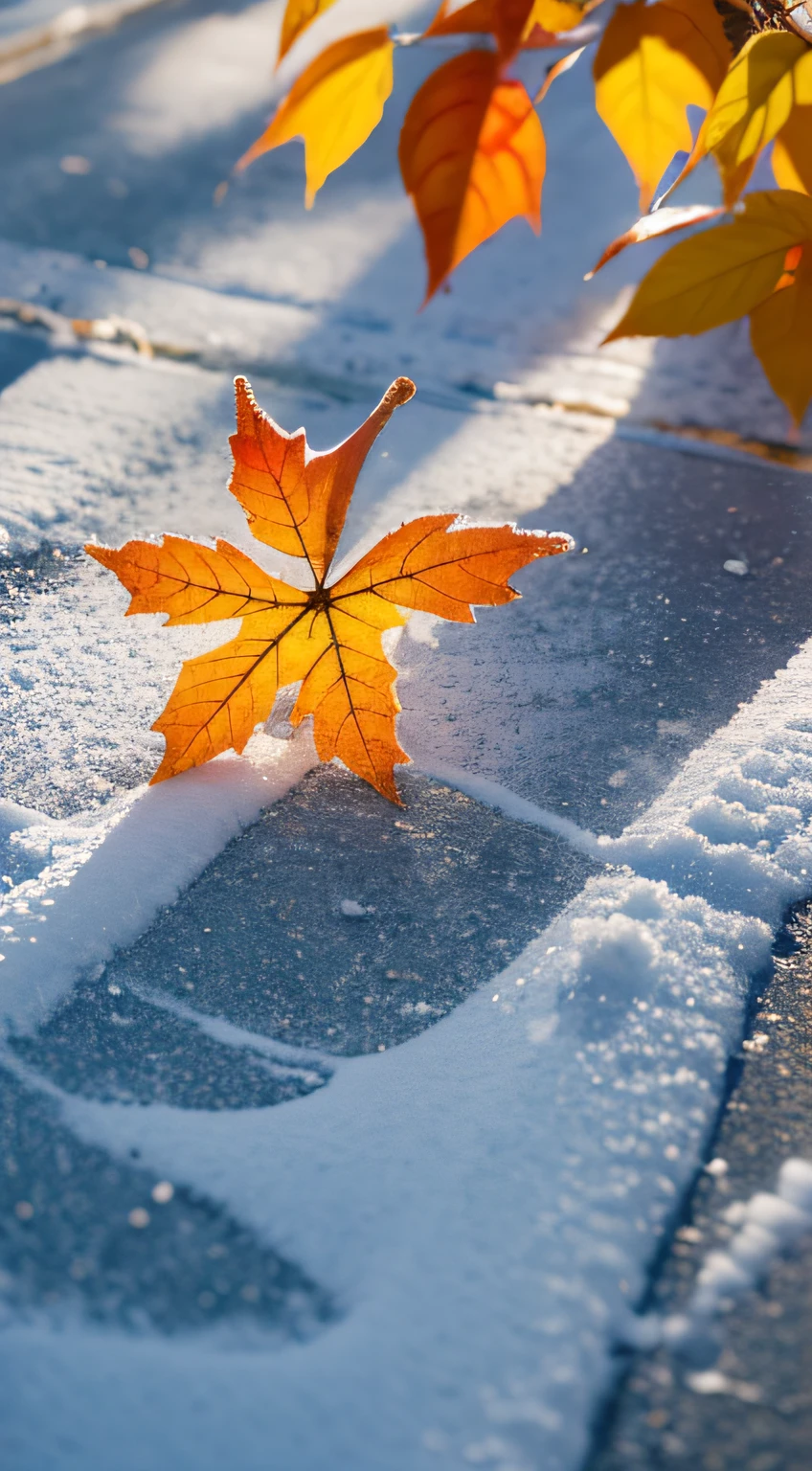 China has 24 solar terms,Frost, Autumn
leaves, Frost adheres to Autumn
leaves,Temperaturesdrop,Snow,Cool color,
Warm light, 8k —aspect 8:16 —v5.2