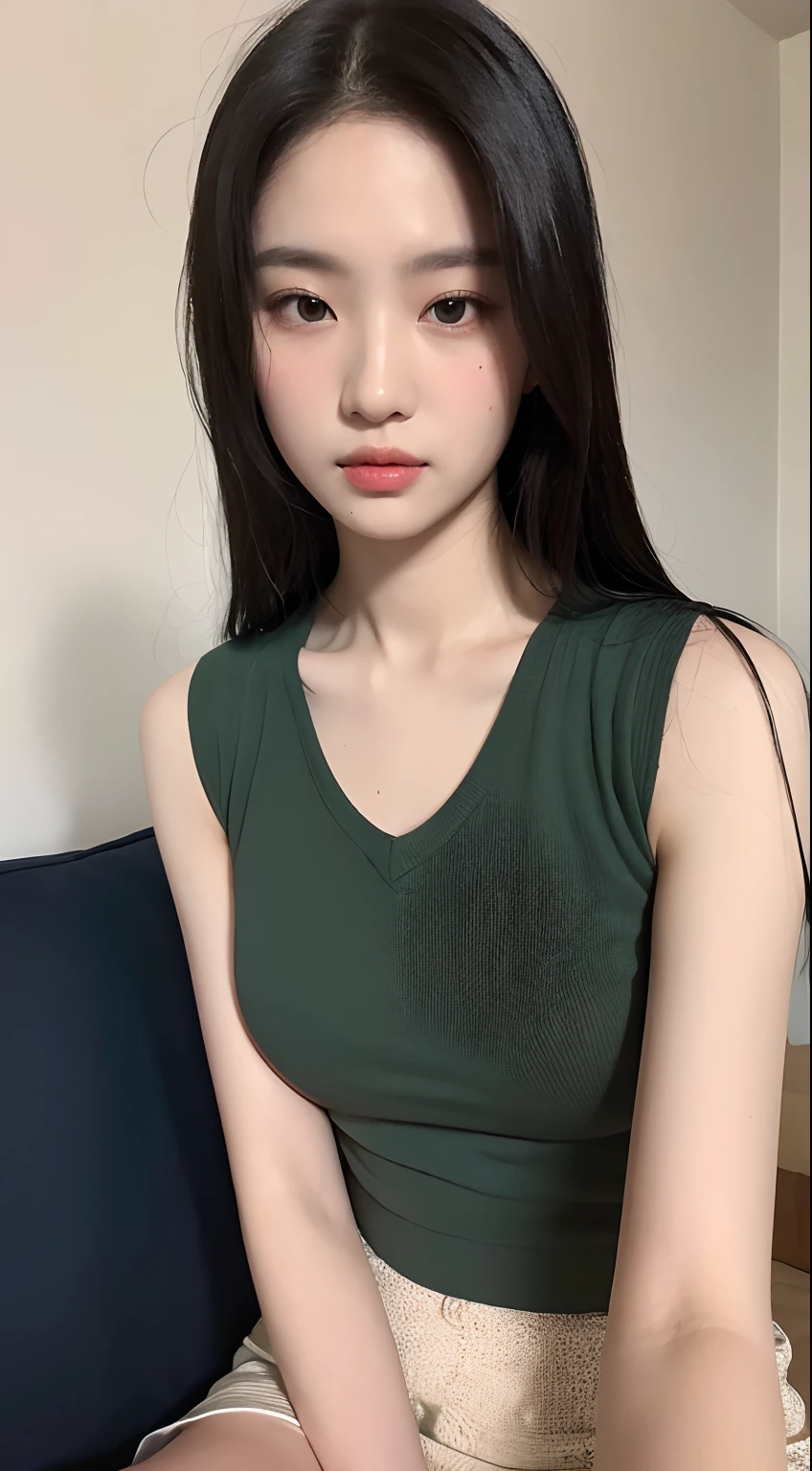((Top quality, 8k, Masterpiece: 1.3)), beauty, hidden face, 2 girls, beauty: 1.3, slender abs: 1.1, camisole vest, long black hair, (sitting on bed), ultra-detailed face, highly detailed lips, detailed eyes, double eyelids