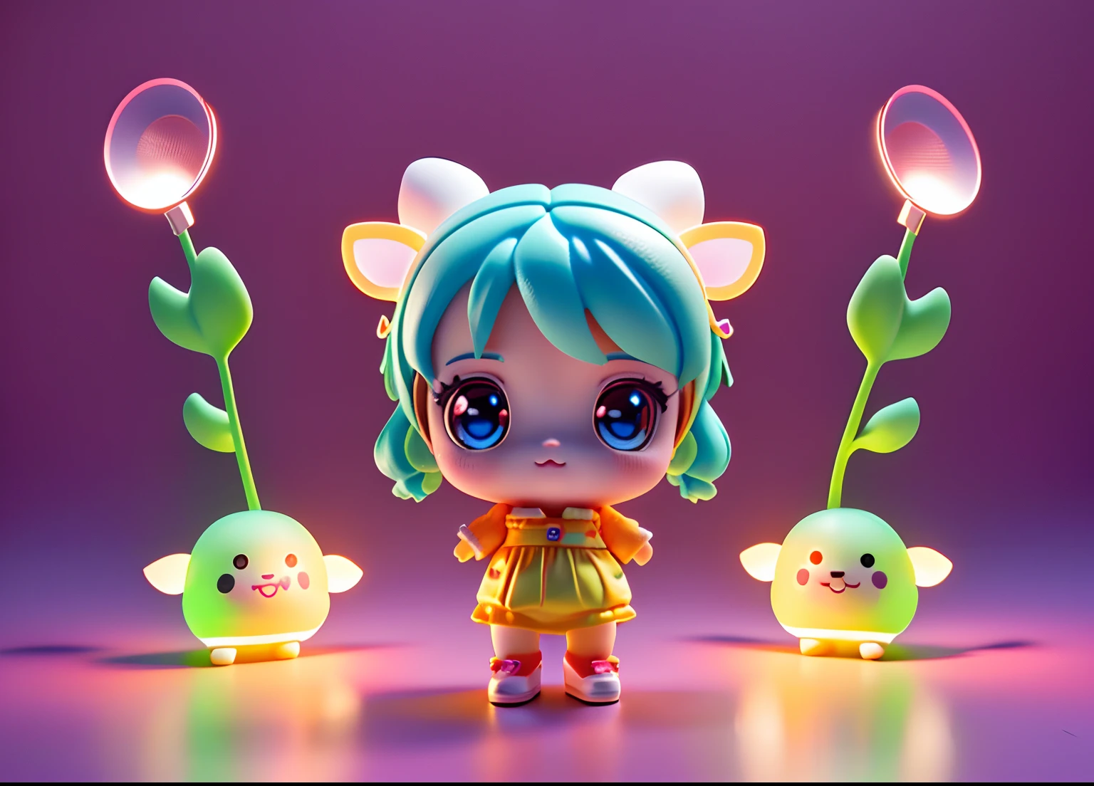 Super cute baby cow cartoon mascot，3D artwork, Front view,Left perspective，Right perspective，good eyes looking, Big eyes , C4D,Pop Matt Blind Box, , toys，tchibi, Fluorescent translucent, glowing body,kawaii,plastic,Product design,glowing jelly,Delicate and cute plastic mechanical parts.3D,Digital art,translucent plastic bubblegum,solid color backdrop, tchibi, , doll, concept-art, t pose, by Pixar, Complex details, a 3D render, blender, OC renderer, Fore Body Reference Table, drools, High details, 8K, Studio lighting
