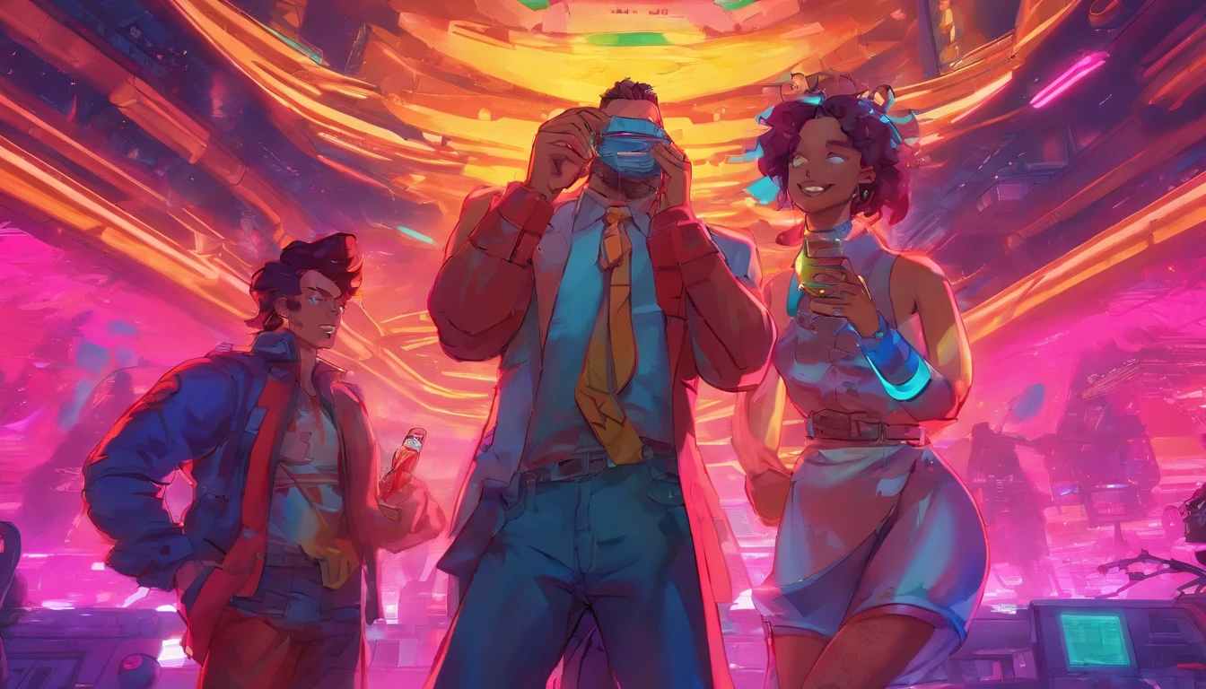 Drunken sharks dancing with smiles on their faces,The man drinks with a wine glass in his hand,There is a blush on the face,mechanized,Cyberpunk Style,Fine details. anime big breast. Anime epic artwork, dreamy psychedelic anime, colorful concept art, emotional concept art, Beeple e James Jean, anime visuals, artgem and beeple masterpiece, Anime art wallpaper 4 K
