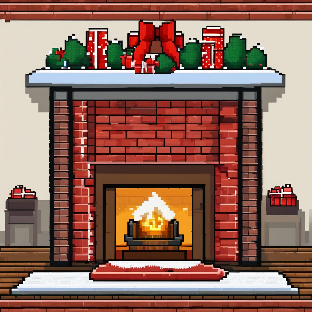 a brick fireplace with four christmas stockings with white fur