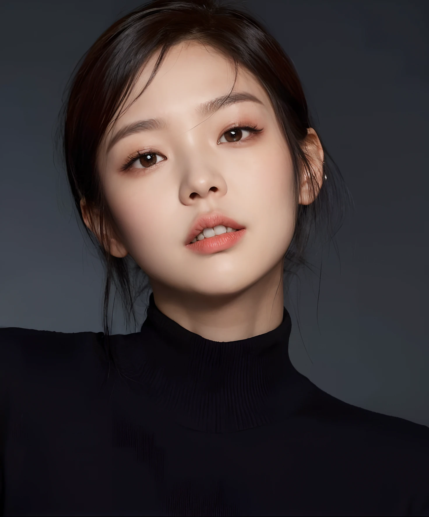 A woman in a black turtleneck sweater posing for a photo, Jennie Blackpink, linda mulher coreana jovem, Parque Roseanne do Blackpink, Heonhwa Choe, Mulher sul-coreana bonita, Lee Ji-eun, Lee Ji - Eun, atriz da Coreia, young adorable korean face, mulher coreana jovem bonita, Lulu Chen, gemma chen, Gongbi, Shin min jeong