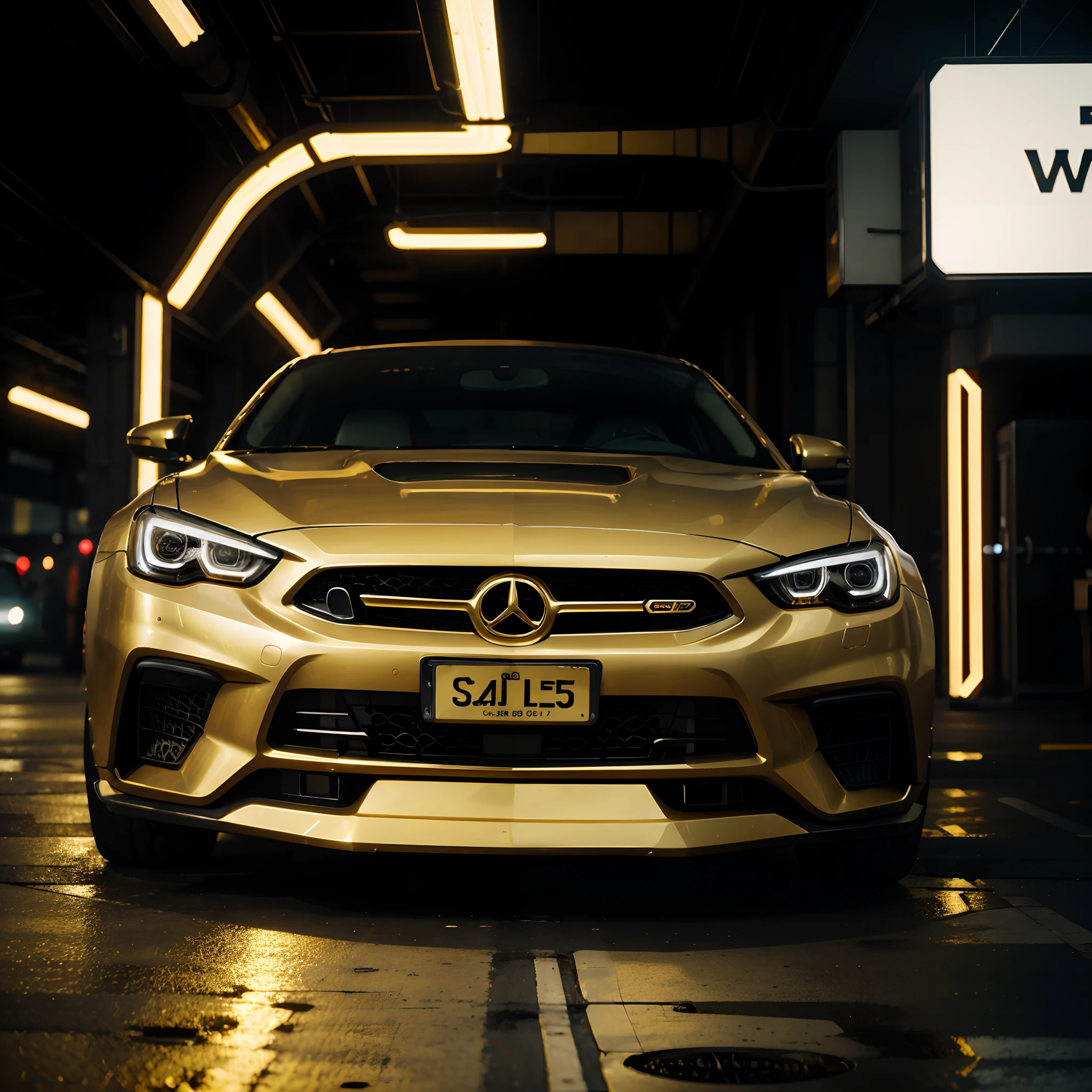 Gold car, mobile wallpaper, cyberpunk.