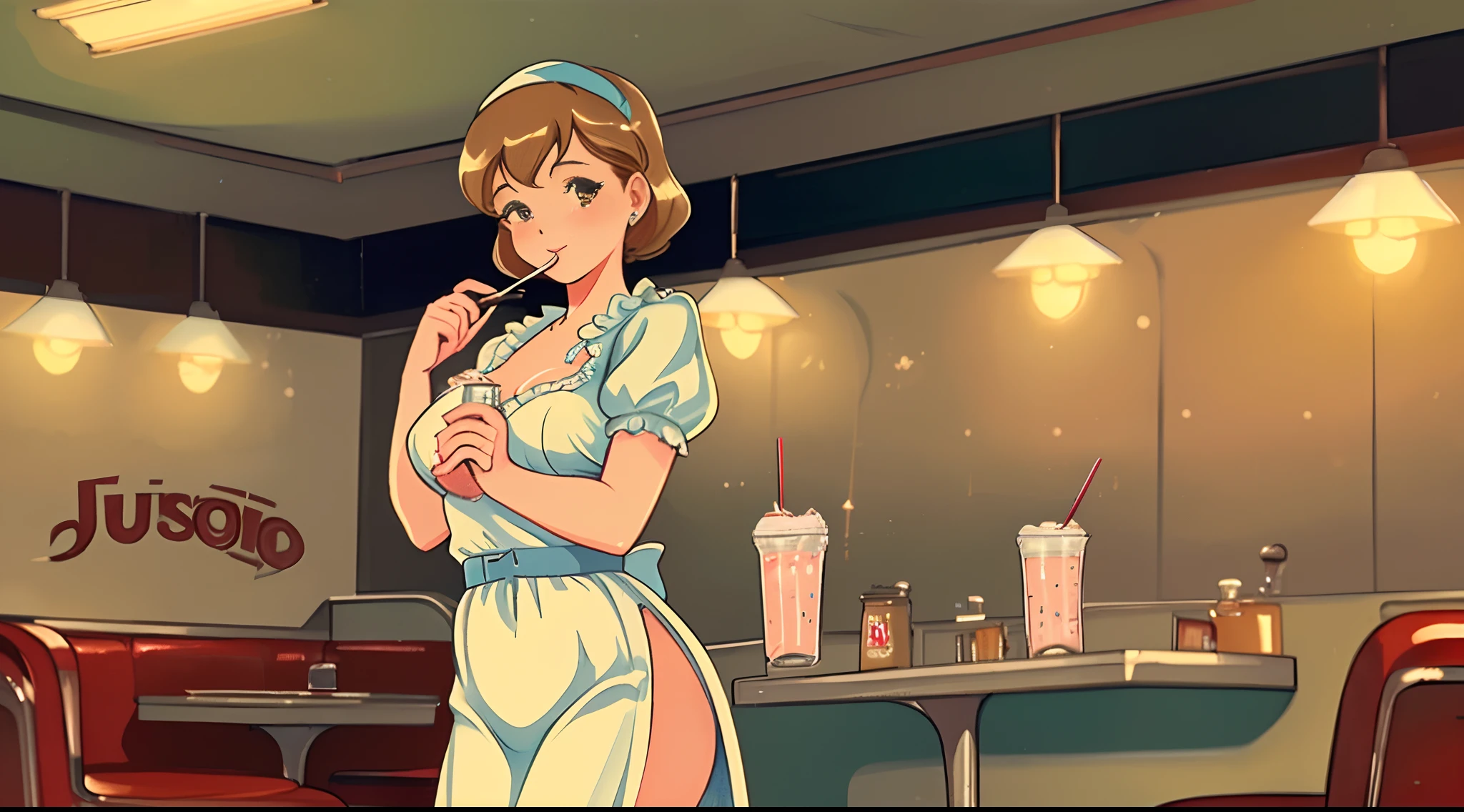 50-v5.2
prompt 26:
Using the Grisaille technique, create a vintage Pin-up Girl in a classic 1950's diner setting. elegantly sipping a milkshake with an iconic jukebox in the background. -ar 16:9 -s 50. -v
