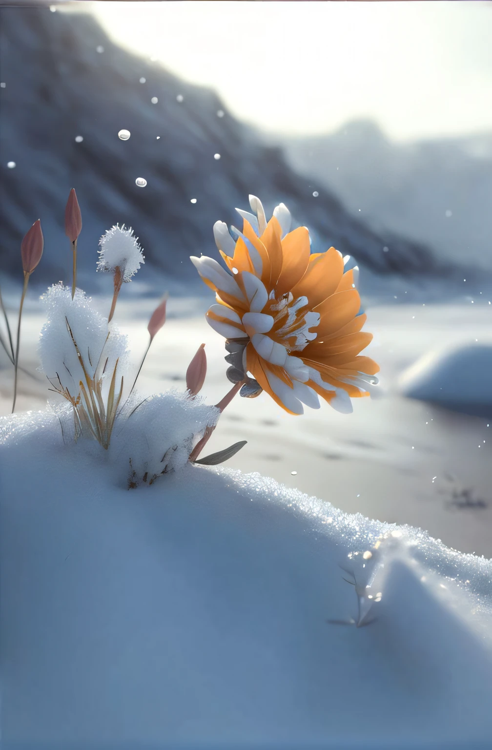 In the snow sits a lotus flower, Beautiful digital artwork, gorgeous 3d render, beautiful digital art, with frozen flowers around her, beautiful digital painting, Very Beautiful Digital Art, 🌺 CGSesociety, beautiful 3d render, soft 3d render, beautiful 3d concept art, Beautiful digital illustration, lovely digital painting, 3 d rendered in octane
