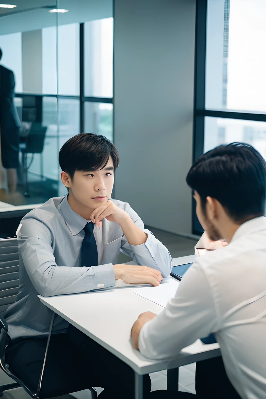 Two men having business talks in a conference room