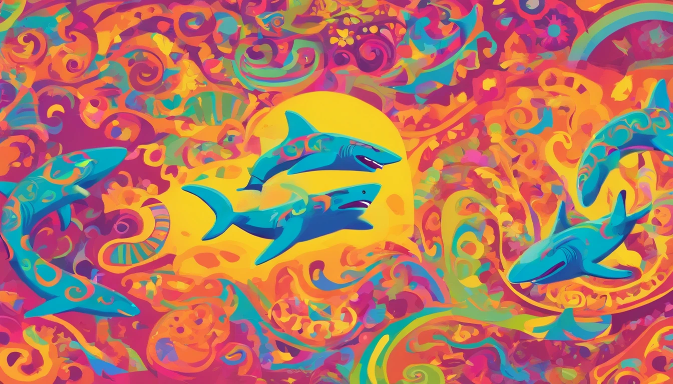 Cute sharks dancing,Next to it is a wine glass