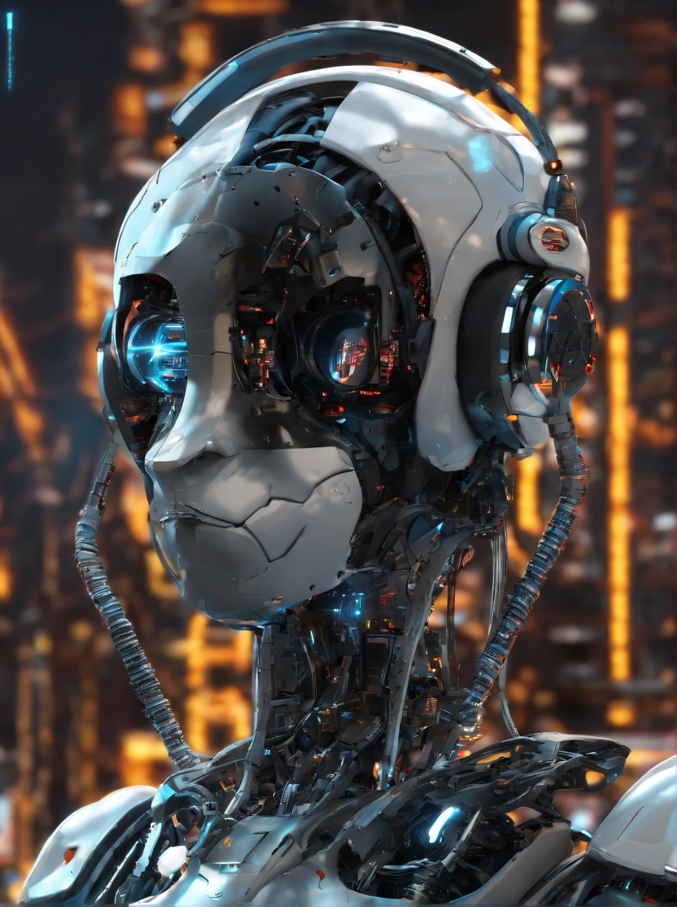 Un robot panda,porter des lunettes de soleil, with headphones on, Position debout, abstract beauty, dynamique, digital painting highly detailed, concept art, 8k, High definition resolution
