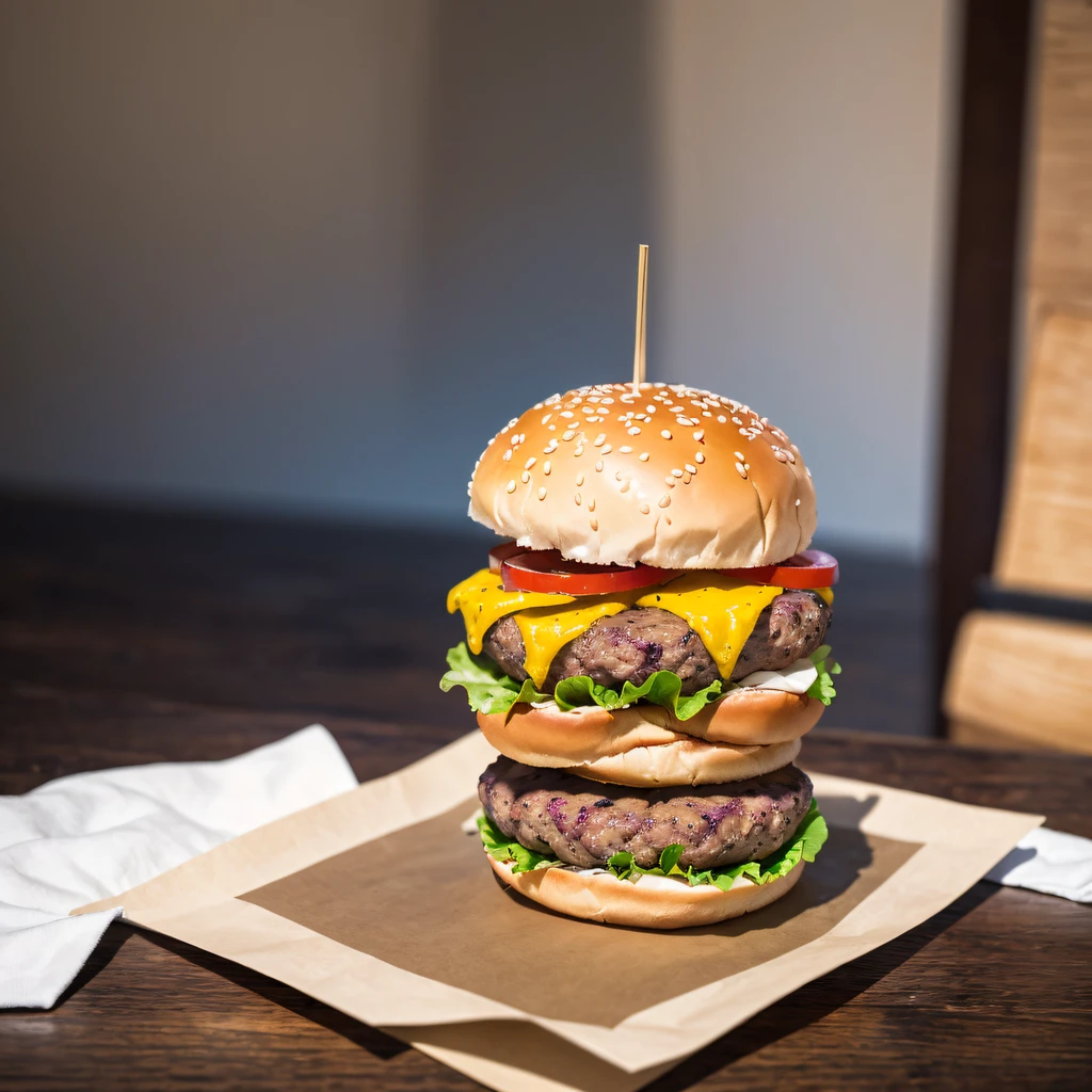 (Best quality、Realistic、Photorealistic:1.37)、hamburgers(full bodyesbian:1.5)、Hamburg always runs、Chase the burger enemy、(hamburgers:1.5)、(The burger is shiny,juice)、Blue sky background、Hills full of pink and white daisies、Vivid colors、strong contrasts、Soft lighting、Hole to see people, Batik linen bandana, Crane pattern long sleeve garment,ice flower(Abstract propylene splash:1.2), Thick fog background,Grilled burgers(realisticlying:1.4),hamburgers,Fairy air fluttering,the complex background, A high resolution, the detail, RAW photogr, Sharp Re, Nikon D850 Film Stock Photo by Jefferies Lee 4 Kodak Portra 400 Camera F1.6 shots, Rich colors, ultra-realistic vivid textures, Dramatic lighting, Unreal Engine Art Station Trend, cinestir 800,Flowing black hair,(((Big Mac Burger King)))