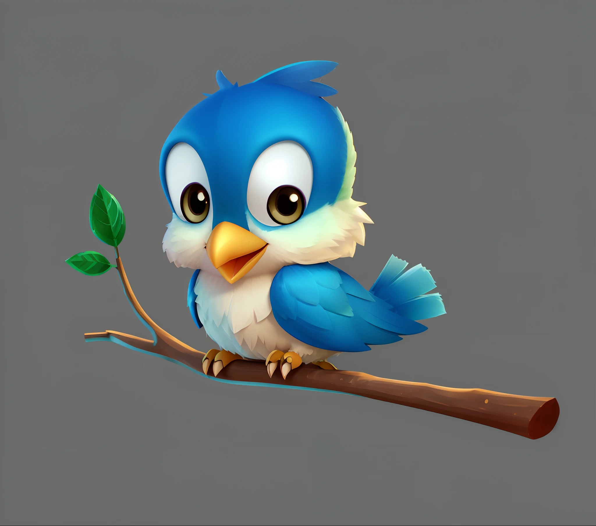 Cartoon bluebird sitting on a green branch, lovely digital painting, birb, adorable digital art, cute 3 d render, Cute detailed digital art, Cute, Cute cartoon character, 2 d render, cas, mechanical cute bird, bluejay, 3 d icon for mobile game, Twitter, Sweet, anthropomorphic bird, 3 d render stylized