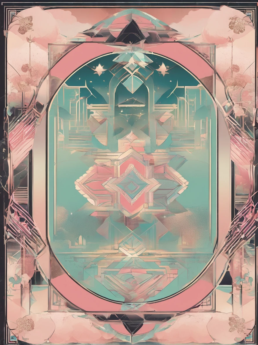Tanabata poster design pattern,Leave a blank black oval in the middle, about a quarter of the frame,detail-rich,Love dreams,Pale color background,pastels,softlighting,Lots of white space,Pink tones,a warm color palette,Full of youthful feeling,Young and fashionable,The content is simple and the picture is clean