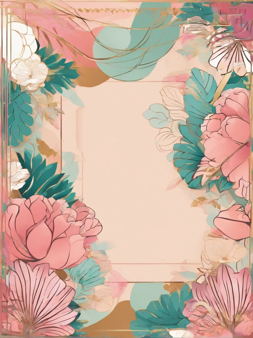 Tanabata poster design pattern，Leave a blank black oval in the middle, about a quarter of the frame，detail-rich，Love dreams，Pale color background，pastels，softlighting，Lots of white space，Pink tones，a warm color palette，Full of youthful feeling，Young and fashionable，The content is simple and the picture is clean