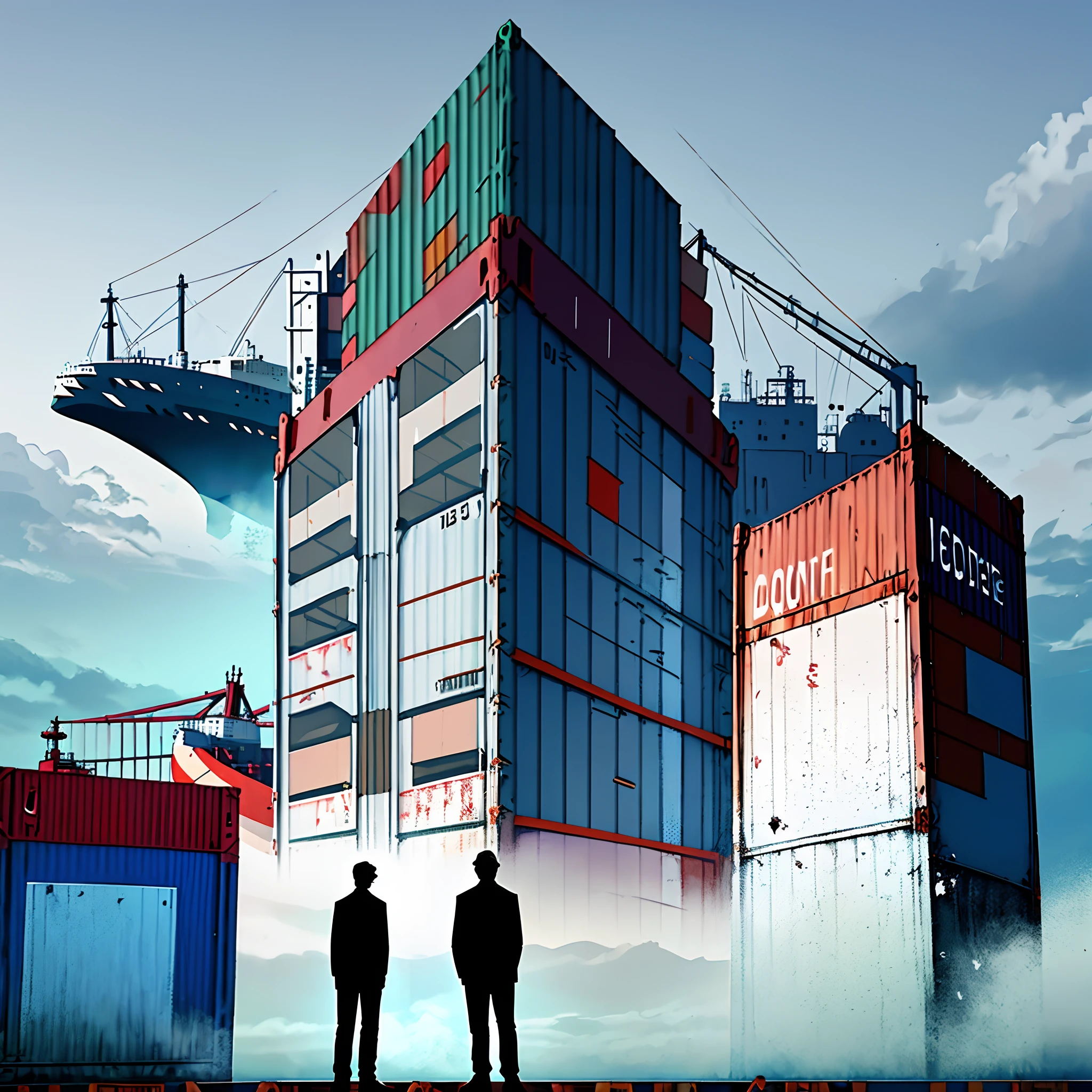 silhouette of a man standing on top of a shipping container