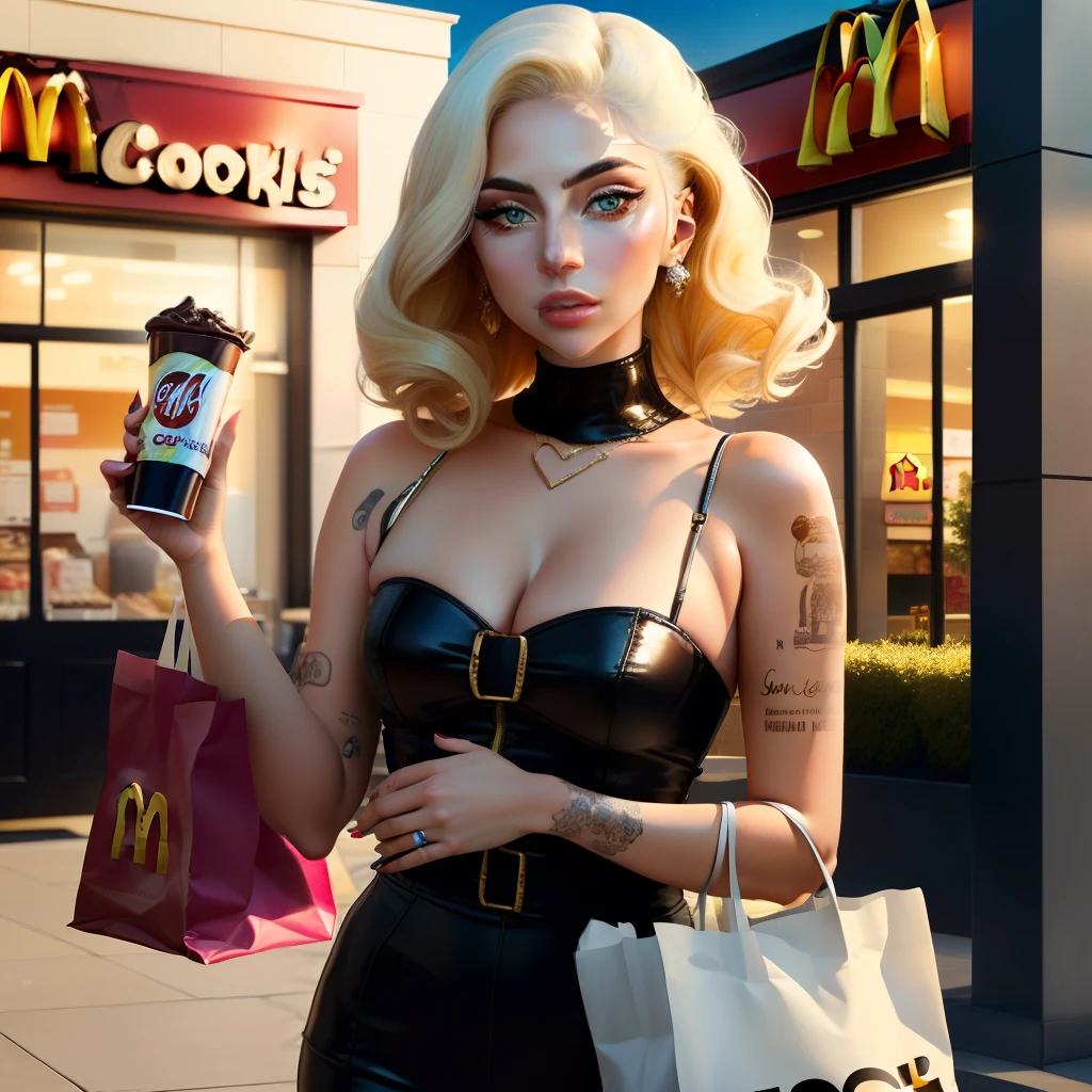 Lady Gaga holding chocolate chip cookie and McDonald’s bag