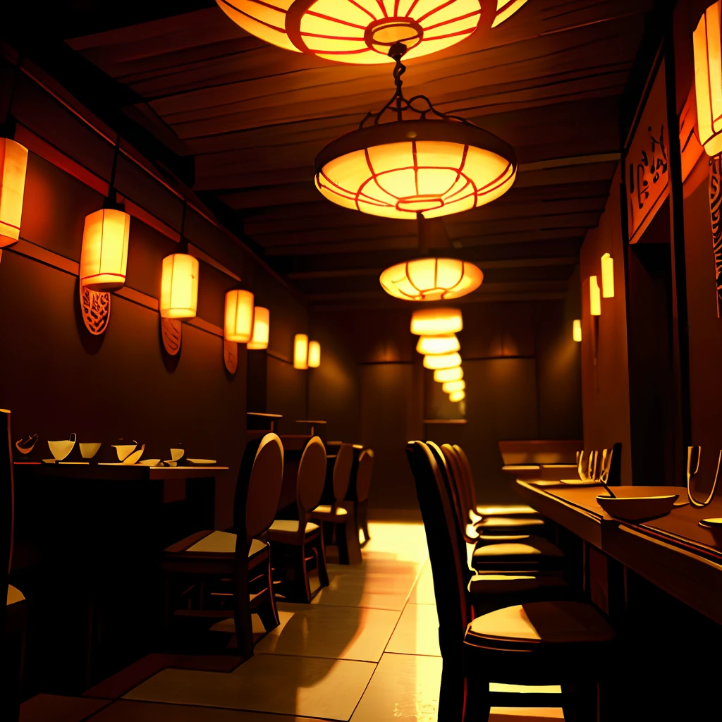 "dimly lit Korean restaurant hall