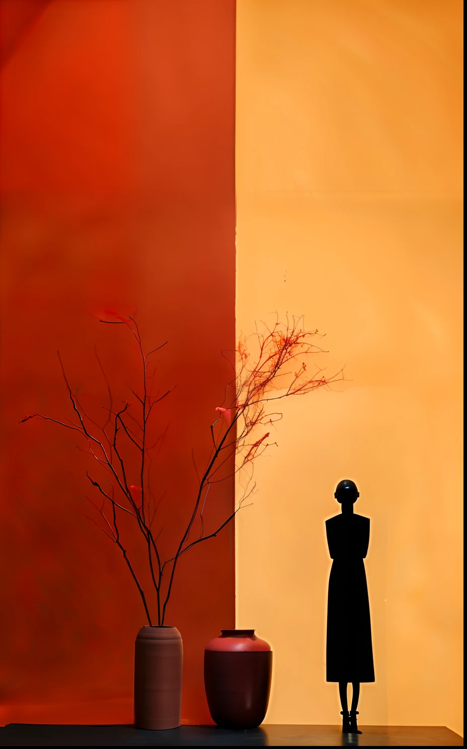 Between red and yellow，Woman vase flower arrangement