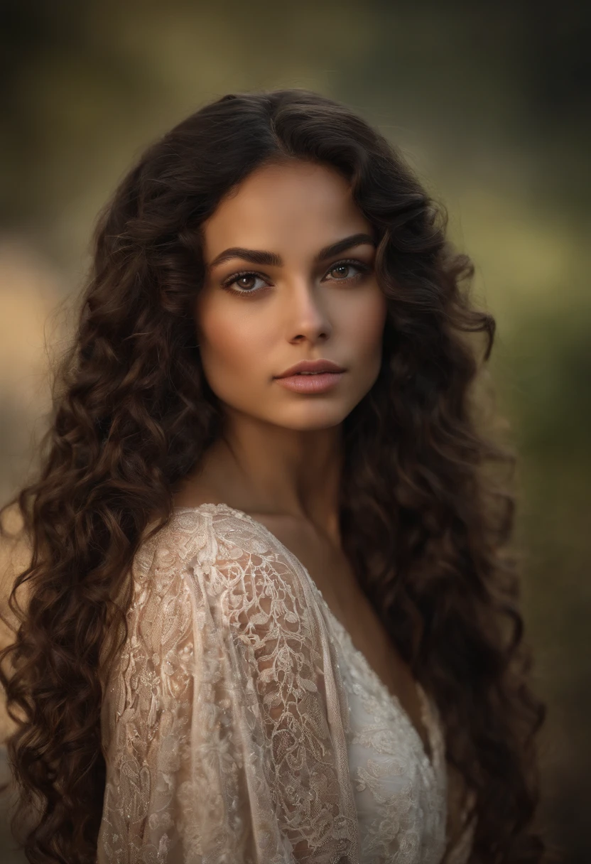 a close up of a woman with long curly hair, a character portrait, by irakli nadar, teenage vanessa morgan, young middle eastern woman, sofya emelenko, 1 / 4 headshot, cute young girl, charli bowater, extra-dark natural black hair, beautiful girl, looking straight to the camera, beautiful mexican woman, jamie coreth