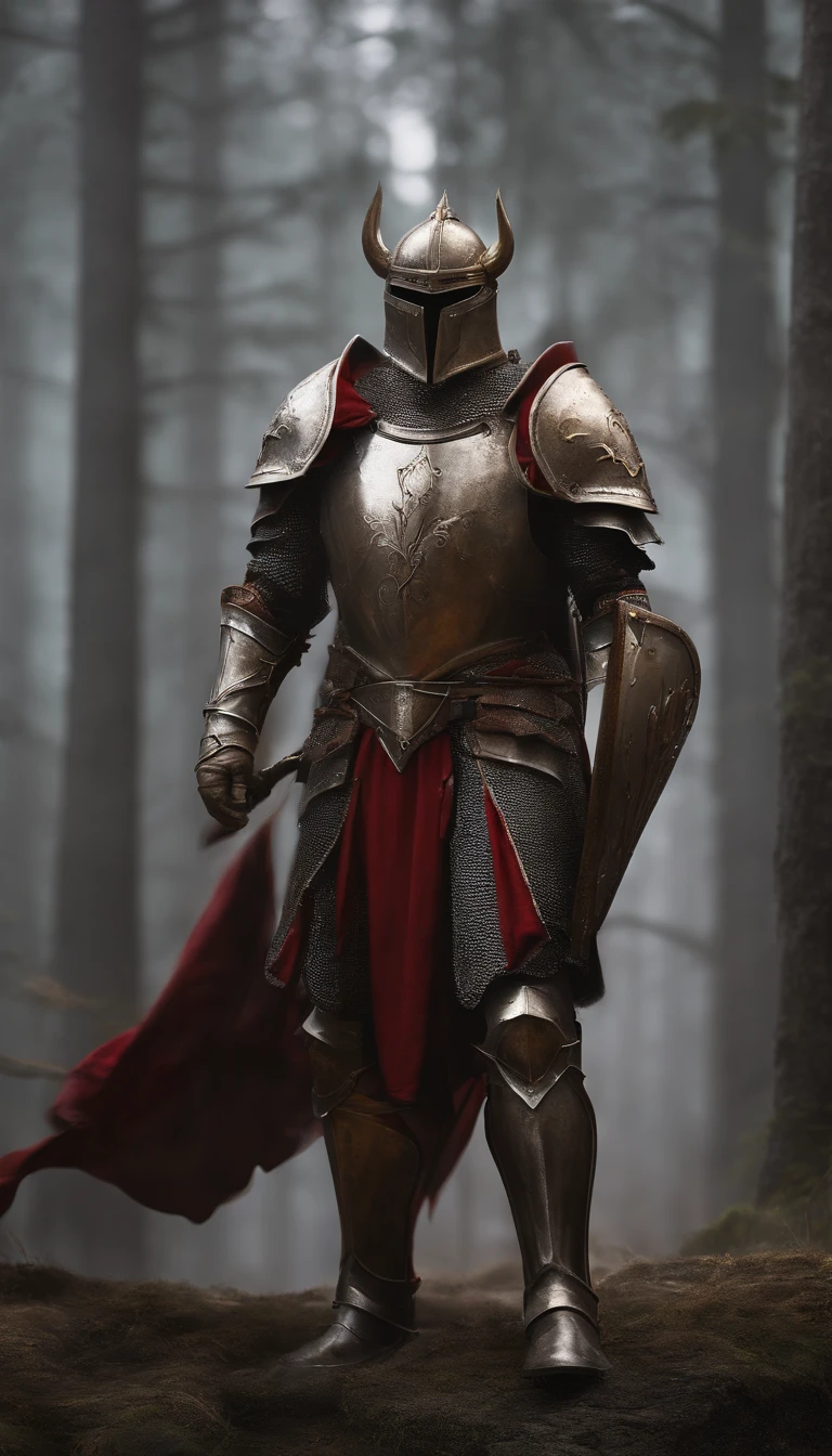 (Best quality,4K,8K,A high resolution,Masterpiece:1.2),Ultra-detailed,(Realistic,Photorealistic,photo-realistic:1.37),A sword-wielding demon armor warrior stood in the hall, Full body portrait of the mysterious knight, Wearing heavy armor,A sacred warrior wielding a legendary sword, Mythical warriors in full-body armor, A golden knight with divine armor, The helmet is decorated with the devil's horns, The eyes glow blood-red, Concept art for glorious figures, Crimson Armor Knight, Epic Paladin armor, Holy medieval knight, Kneel on one knee, Blades embedded in the earth, submission, Full body shot.