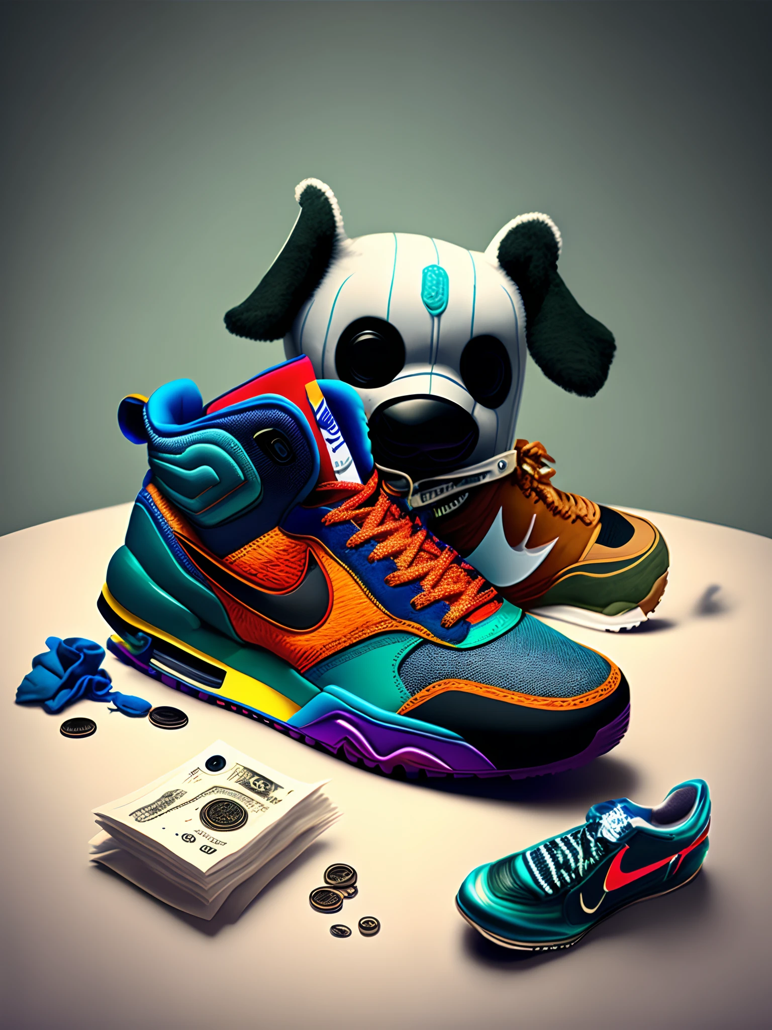 Hype realistic Stitch with Hennessy and money and ski mask and Nike air mag sit in a  Lamborghini