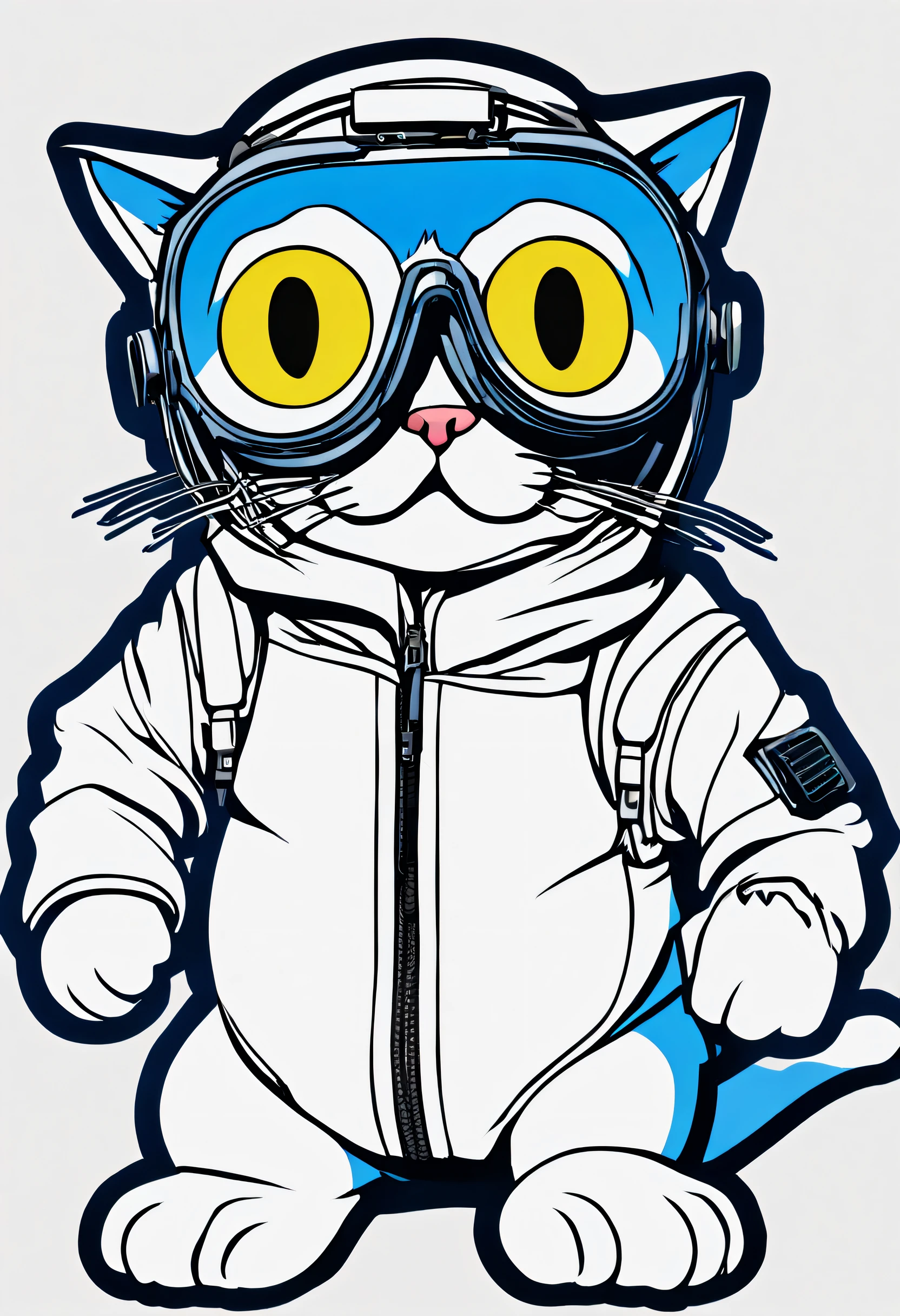 Comic Laemmle, by Leiji Matsumoto, hard disk, Manga, Show Avatar, Rampaging cat, Leiji Matsumoto STYLE, Rampaging cat, Blue Eye, Muppets, It features a simple, Steered, Manga, Contrasty, Porth, Full body, Dynamic Paws, Millary Gear, goggles, hoods, by Leiji Matsumoto, clean, compact, It features a simple、the golden ratio、Masterpiece、top-quality