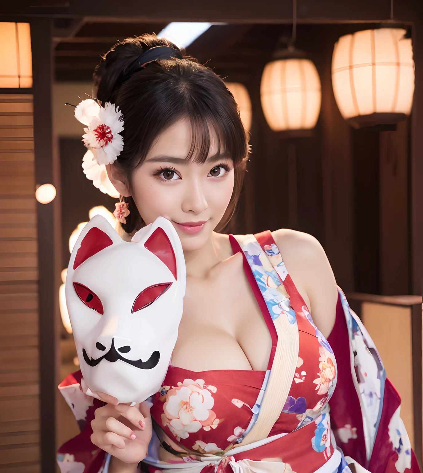 (highest quality, 4K, masterpiece :1.3), Adult,sperm,spermを飲む,kimono,Azur Lane,Animal ears,Big Breasts,Blowjob,Yamashiro,Open your mouth,Sticking out tongue